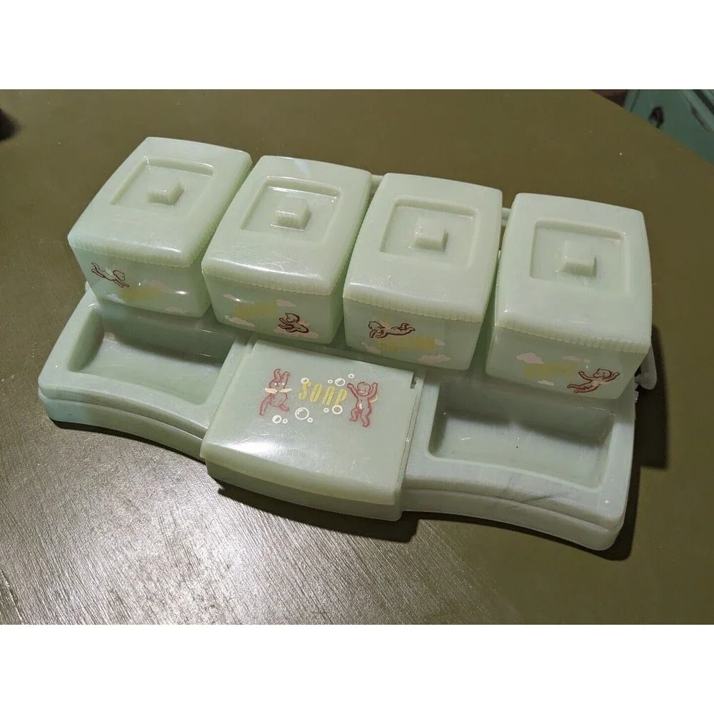 Vintage Clarolyte Jade Plastic Baby Caddy Vanity Set 1950's